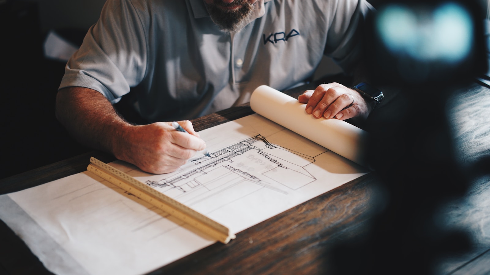 Conceptual architectural blueprint wireframe